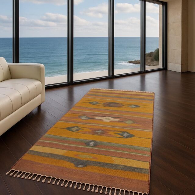 6×4 ft Vintage Navajo Kilim Rug: Wool Flat Weave, Tribal Boho Area Carpet 20-Year-Old Rustic Home Decor