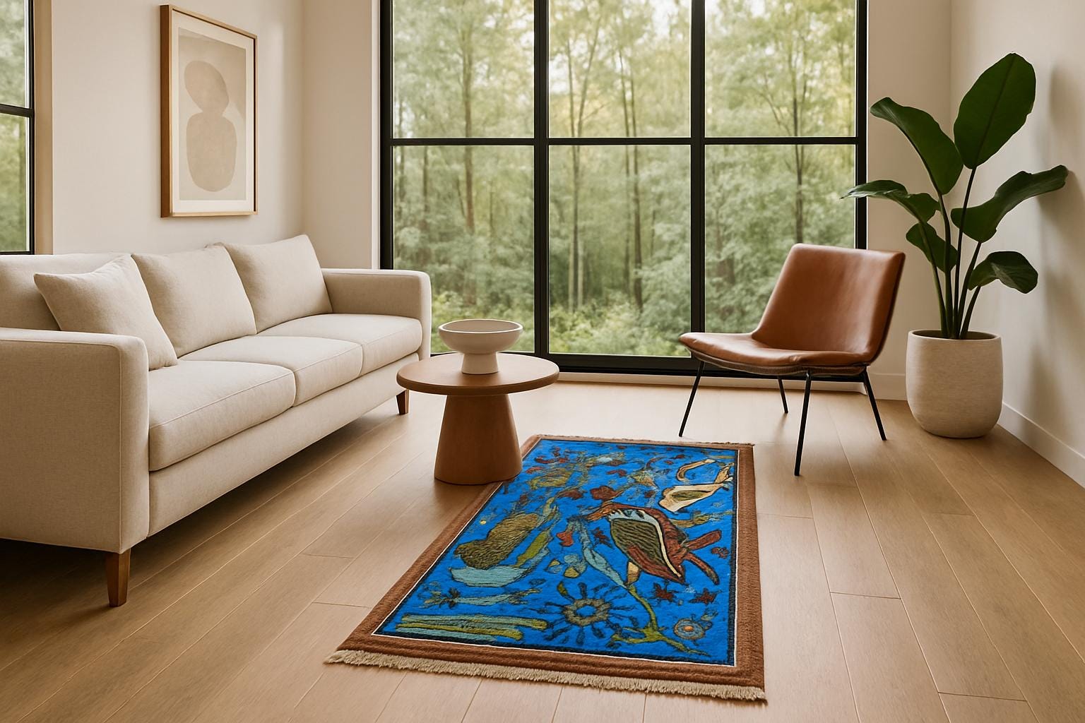 2×3 ft Handmade Oushak Rug: Tree of Life Wool Carpet