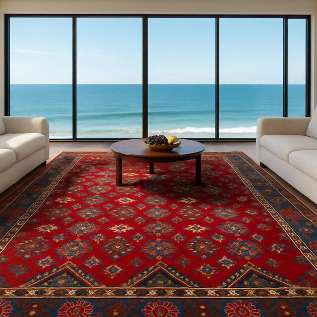10×7 ft 1940s Hand-Knotted Caucasian Geometric Wool Rug: Vintage Tribal Design