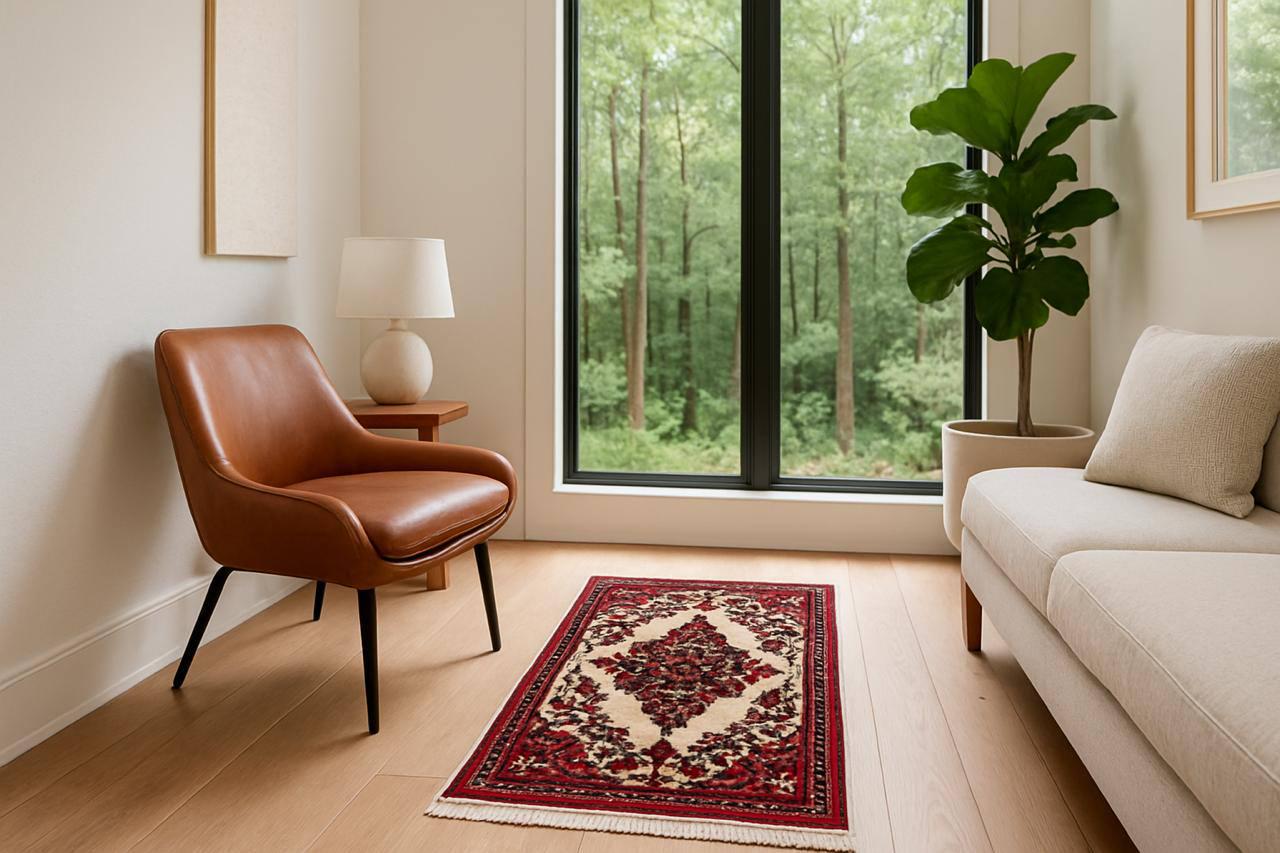 4×2 ft Vintage 1980s Saroukh Wool Rug: Hand-Knotted Oriental Carpet