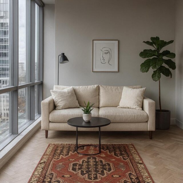 4×6.3 ft. Vintage Turkish Wool Rug: Hand Knotted Anatolian Geometric Carpet 1930s