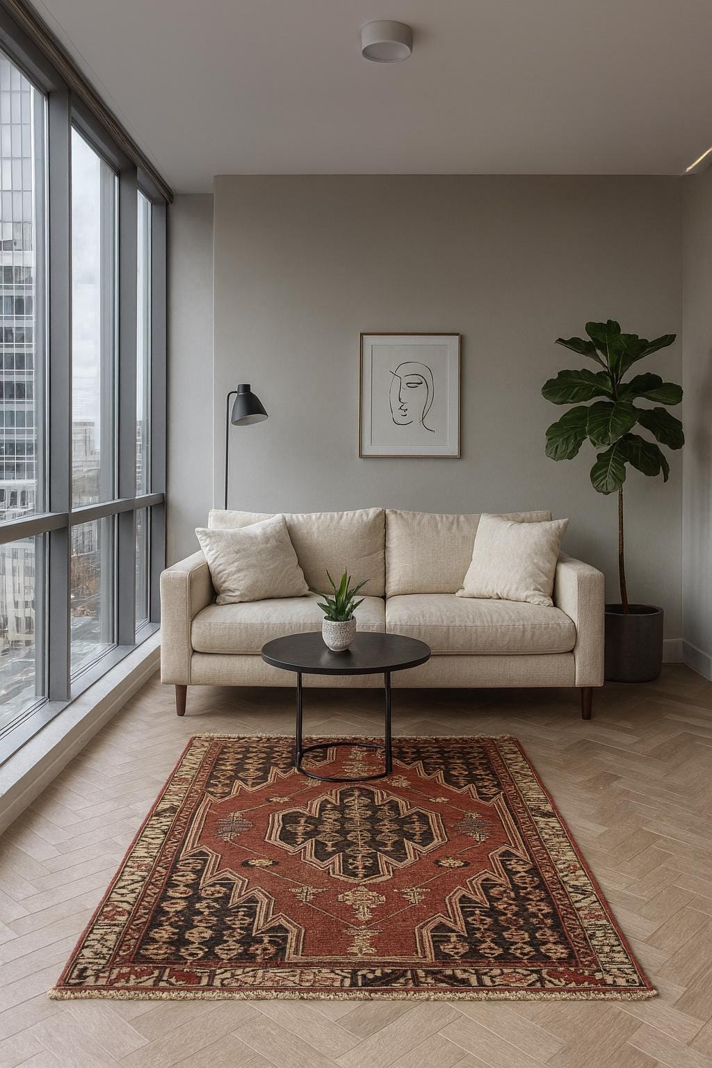 4×6.3 ft. Vintage Turkish Wool Rug: Hand Knotted Anatolian Geometric Carpet 1930s