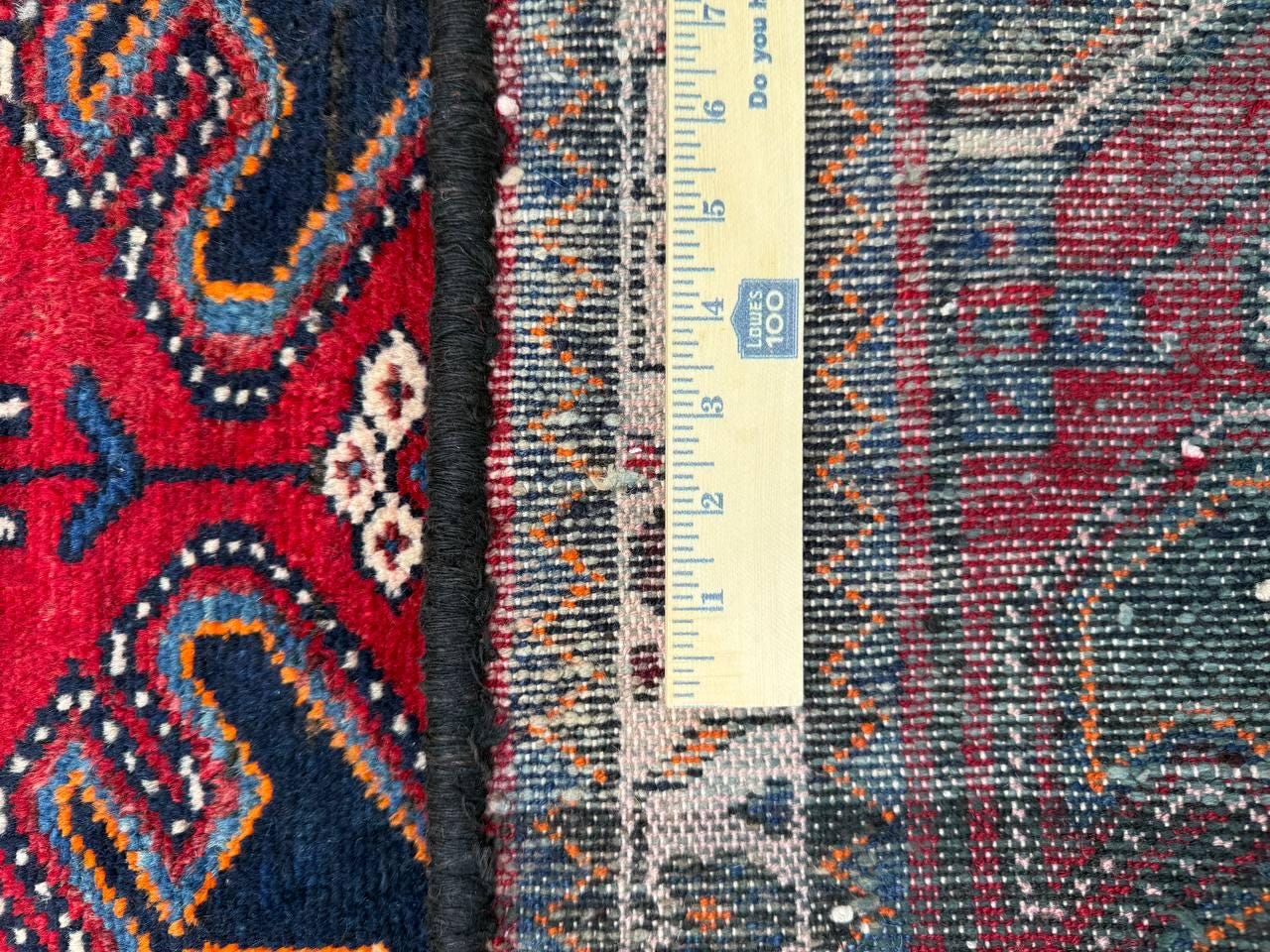 4×3 ft Vintage 1950s Hamadan/Qashqai Wool Rug: Hand Knotted Carpet, Geometric Accent