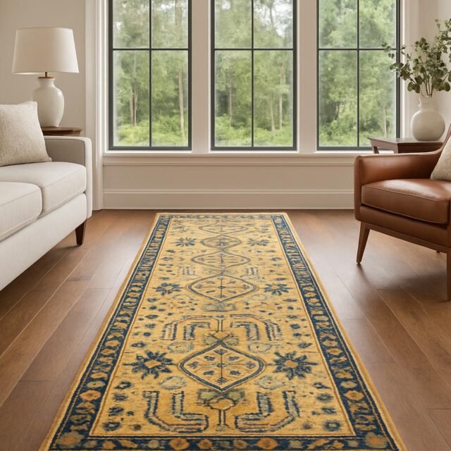 2×8 ft Hand Knotted Kazak Rug Runner: Geometric Hallway Carpet