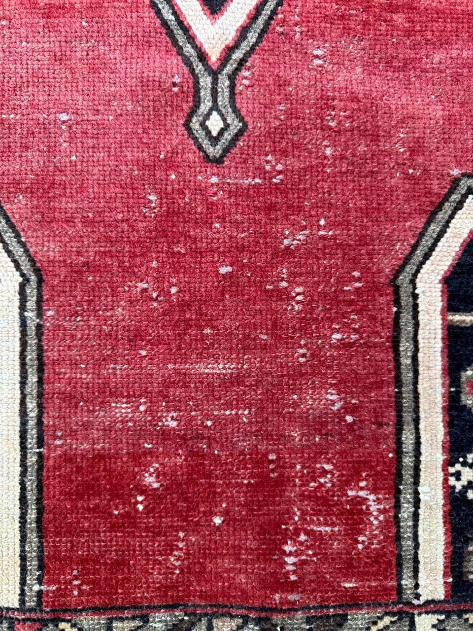 Vintage 1930s Turkish Wool Rug: 3×6 ft Farmhouse Geometric Hand-Knotted Carpet