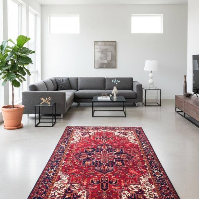 8×11 ft Heriz Wool Rug, Vintage Hand Knotted Oriental Carpet, Authentic Large Area Rug, c 1980s Approx 40 Years
