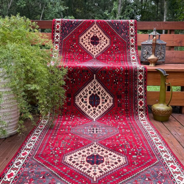 9×3 ft Vintage 1970s Mai Mai Runner Rug: Hand Knotted Wool Tribal Nomadic Desig Carpet