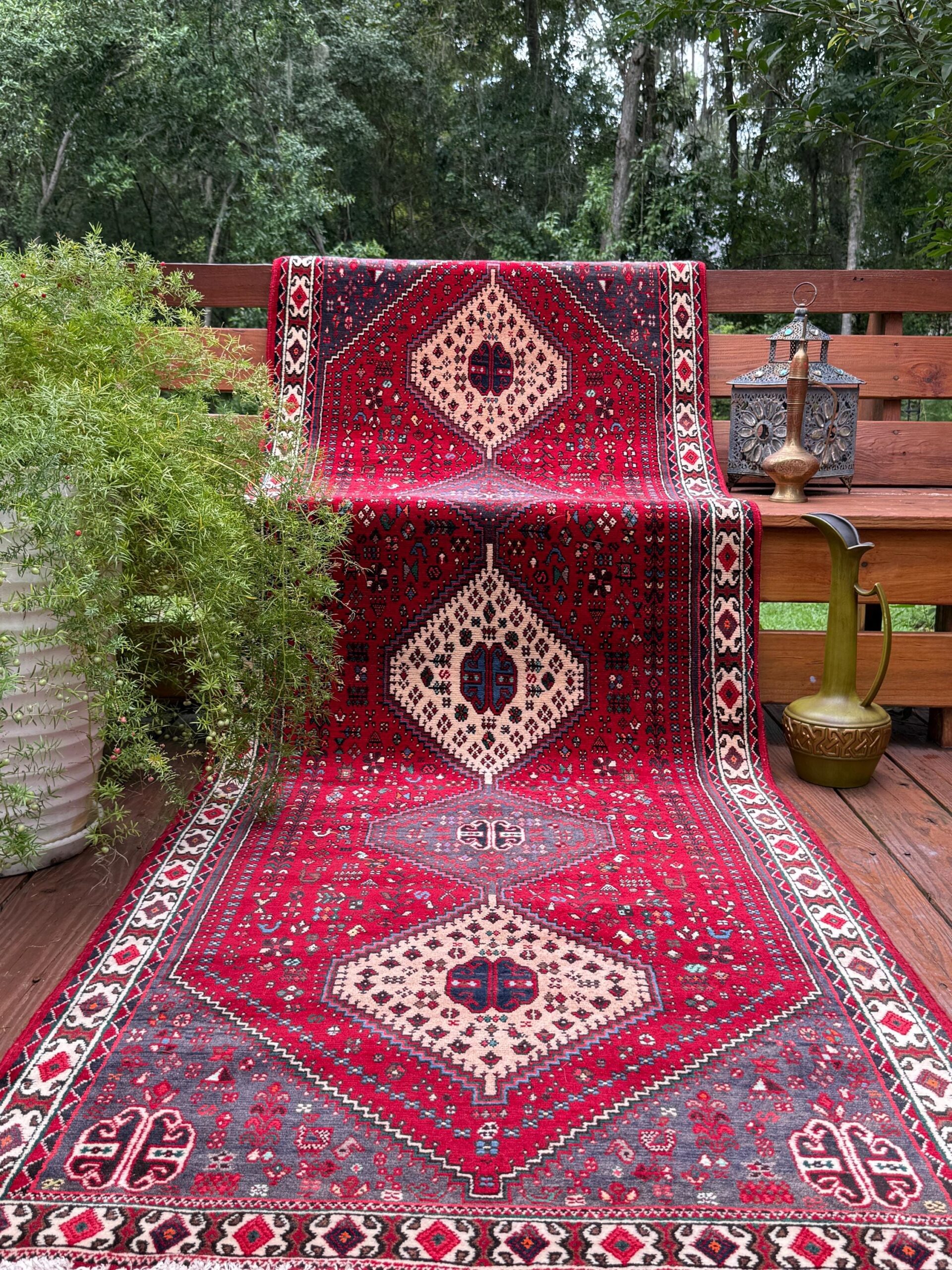 9×3 ft Vintage 1970s Mai Mai Runner Rug: Hand Knotted Wool Tribal Nomadic Desig Carpet