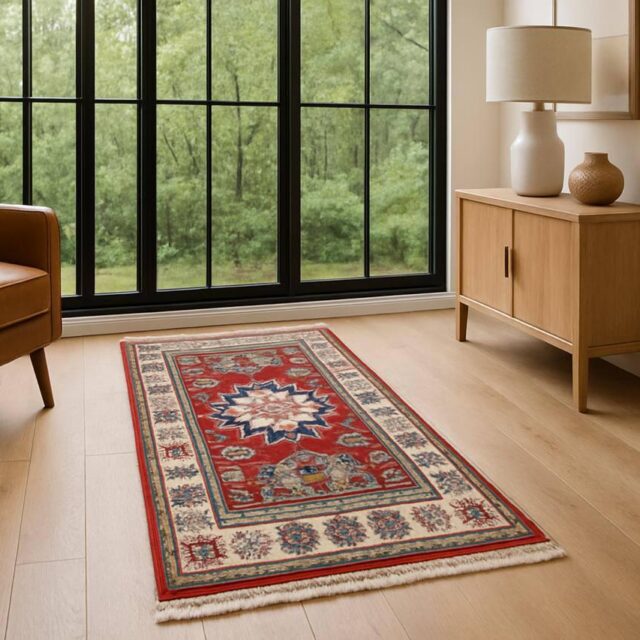 2.3×3.2 ft Hand Knotted Turkish Oushak Rug: Geometric Kazak Wool Rug