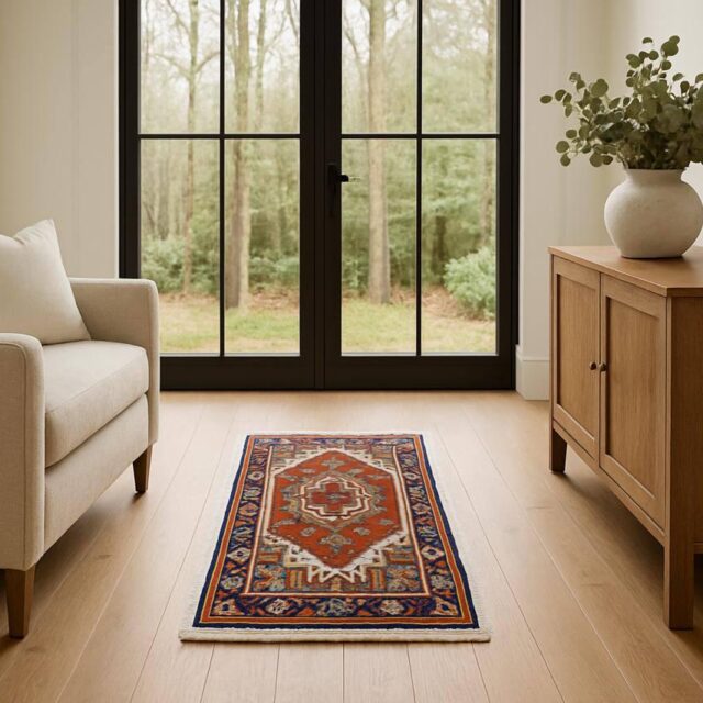 2×4 ft Hand-Knotted Wool Serapi Heriz Rug: Turkish Accent Carpet