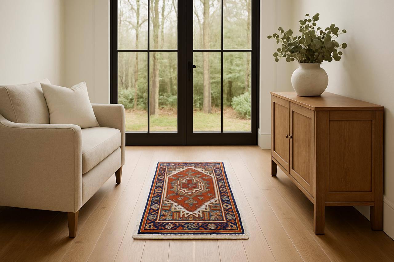 2×4 ft Hand-Knotted Wool Serapi Heriz Rug: Turkish Accent Carpet