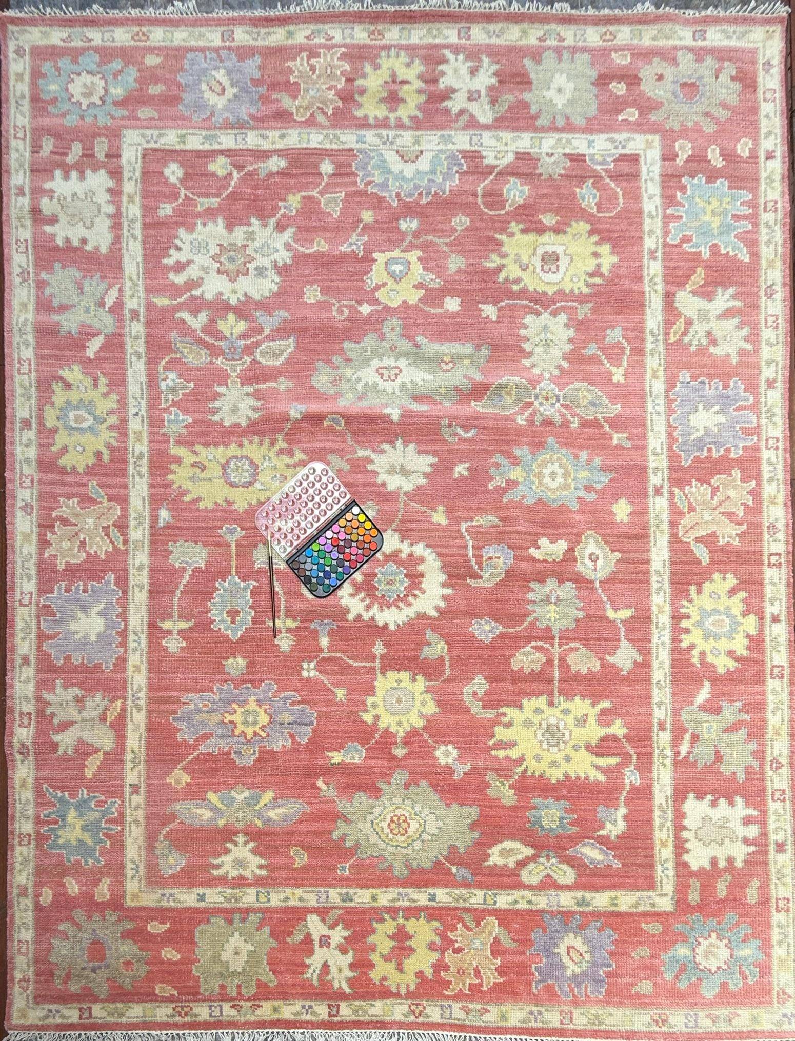 8×10 ft Handmade Turkish Oushak Wool Rug: Modern Bohemian Carpet