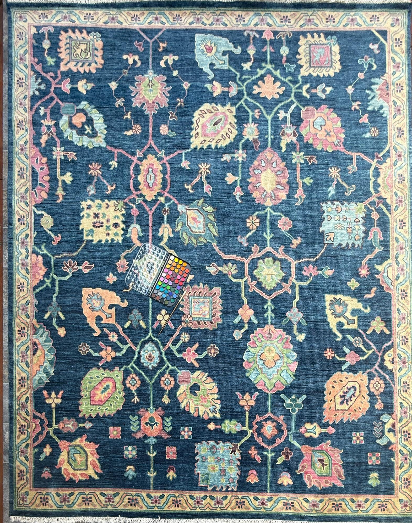 8×10 ft Oushak Rug: Hand-Knotted Wool Modern Boho Carpet