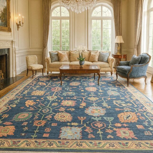 8×10 ft Oushak Rug: Hand-Knotted Wool Modern Boho Carpet