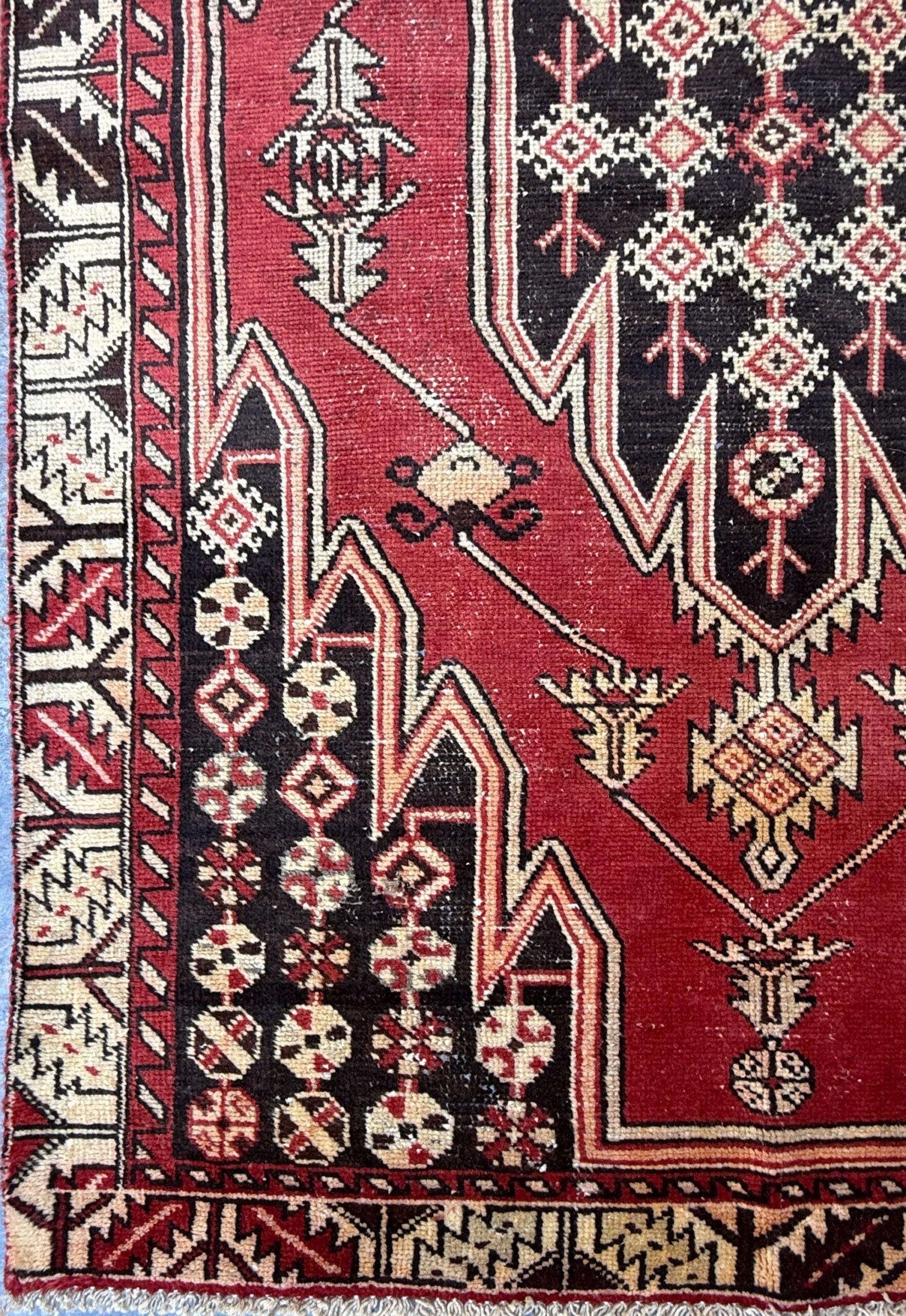4×6.3 ft. Vintage Turkish Wool Rug: Hand Knotted Anatolian Geometric Carpet 1930s
