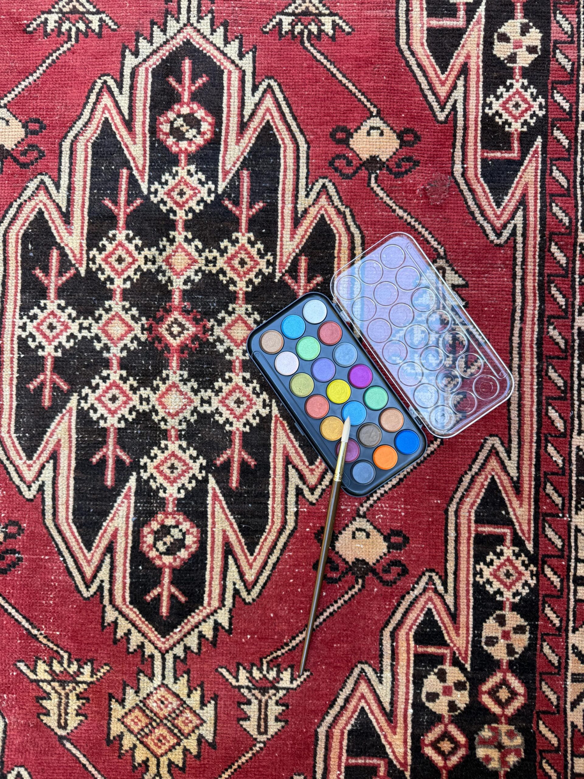4×6.3 ft. Vintage Turkish Wool Rug: Hand Knotted Anatolian Geometric Carpet 1930s