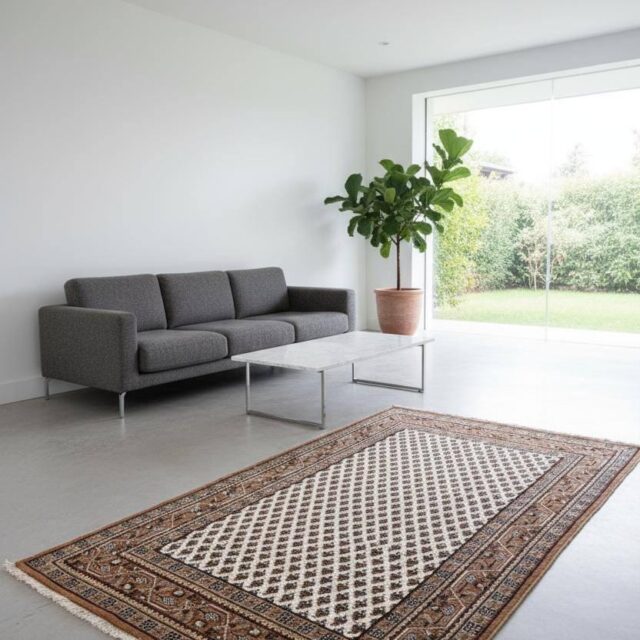 6×4 ft Badam Gul Mir 1990s Vintage Wool Rug: Hand Knotted Oriental Carpet, Geometric Tribal Area Accent