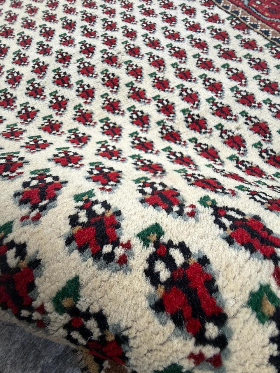 5.1×2.11 ft Badam Gul Mir Wool Rug: 1980s Vintage Hand Knotted Oriental Carpet, Small Geometric Tribal Area Rug