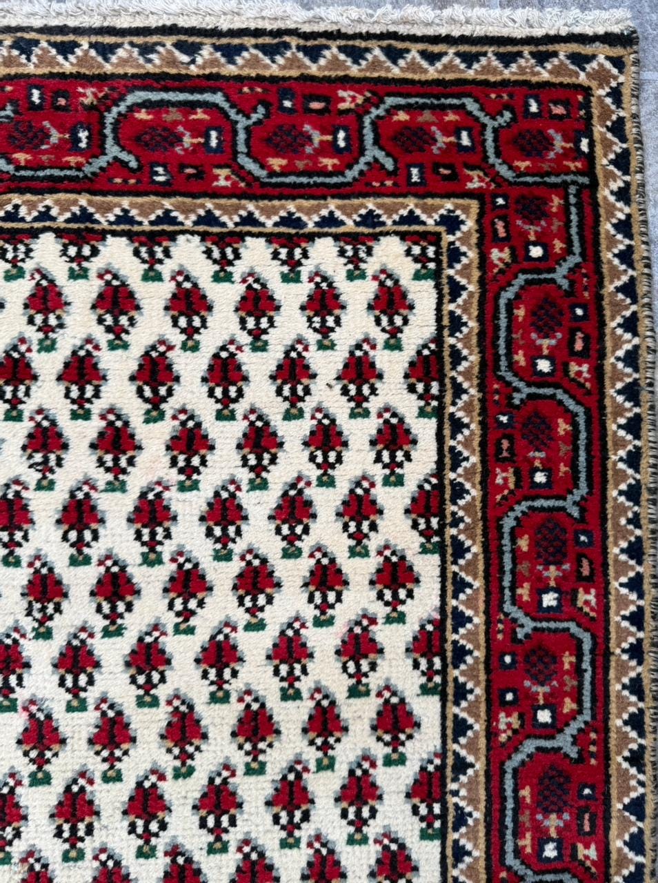 5.1×2.11 ft Badam Gul Mir Wool Rug: 1980s Vintage Hand Knotted Oriental Carpet, Small Geometric Tribal Area Rug