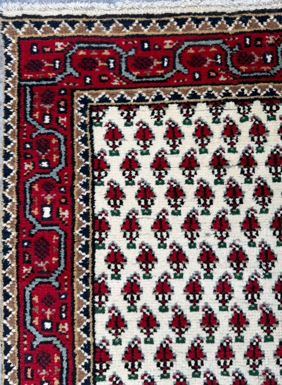 5.1×2.11 ft Badam Gul Mir Wool Rug: 1980s Vintage Hand Knotted Oriental Carpet, Small Geometric Tribal Area Rug