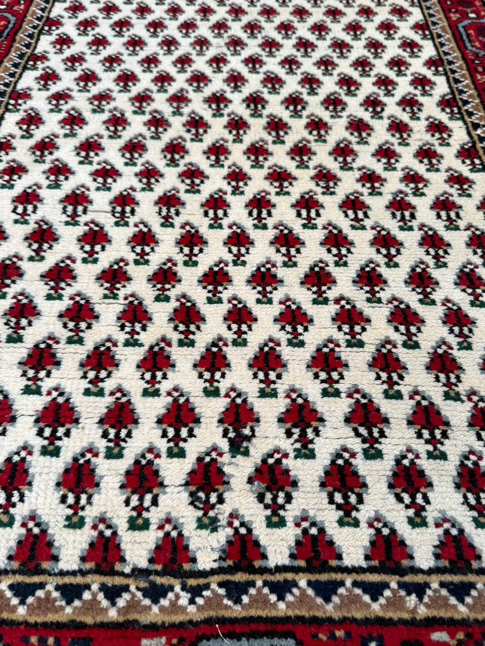 5.1×2.11 ft Badam Gul Mir Wool Rug: 1980s Vintage Hand Knotted Oriental Carpet, Small Geometric Tribal Area Rug