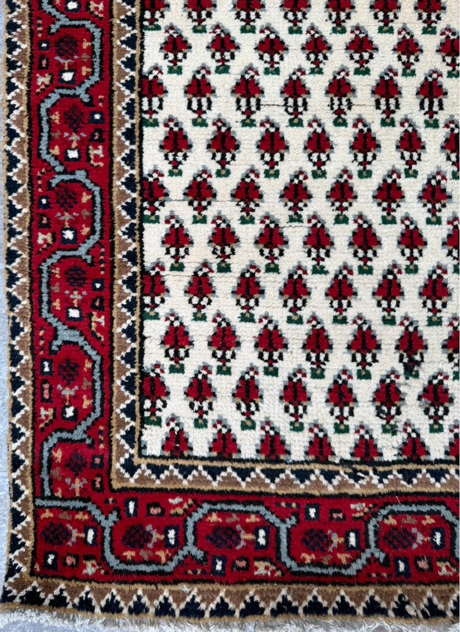5.1×2.11 ft Badam Gul Mir Wool Rug: 1980s Vintage Hand Knotted Oriental Carpet, Small Geometric Tribal Area Rug
