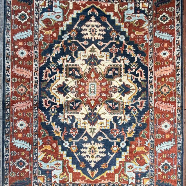 9×12 ft Serapi Heriz Rug: Hand Knotted Wool Carpet, Vibrant Color Geometric Oriental Large Area Rug