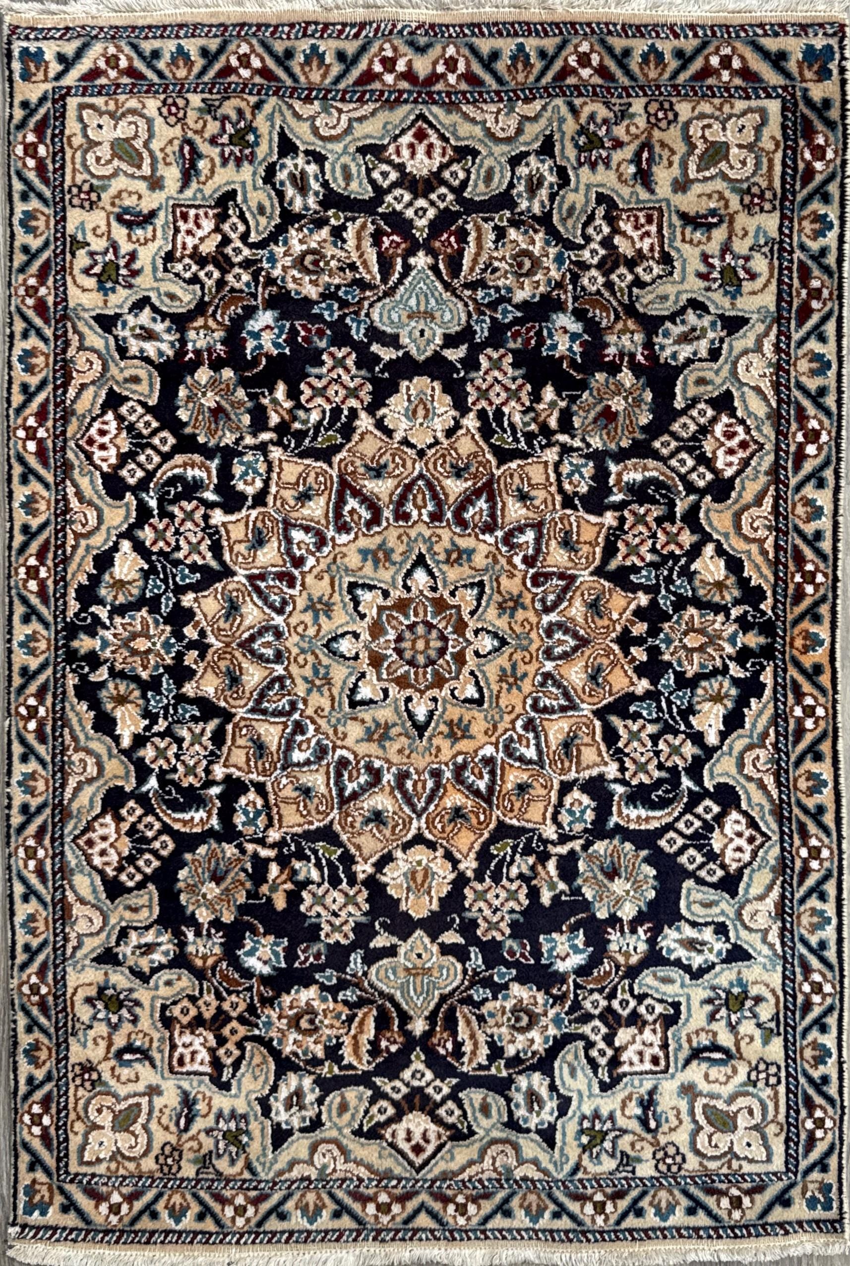 4×3 ft. Vintage Naeen Rug: 1960s Hand-Knotted Wool & Silk Oriental Carpet