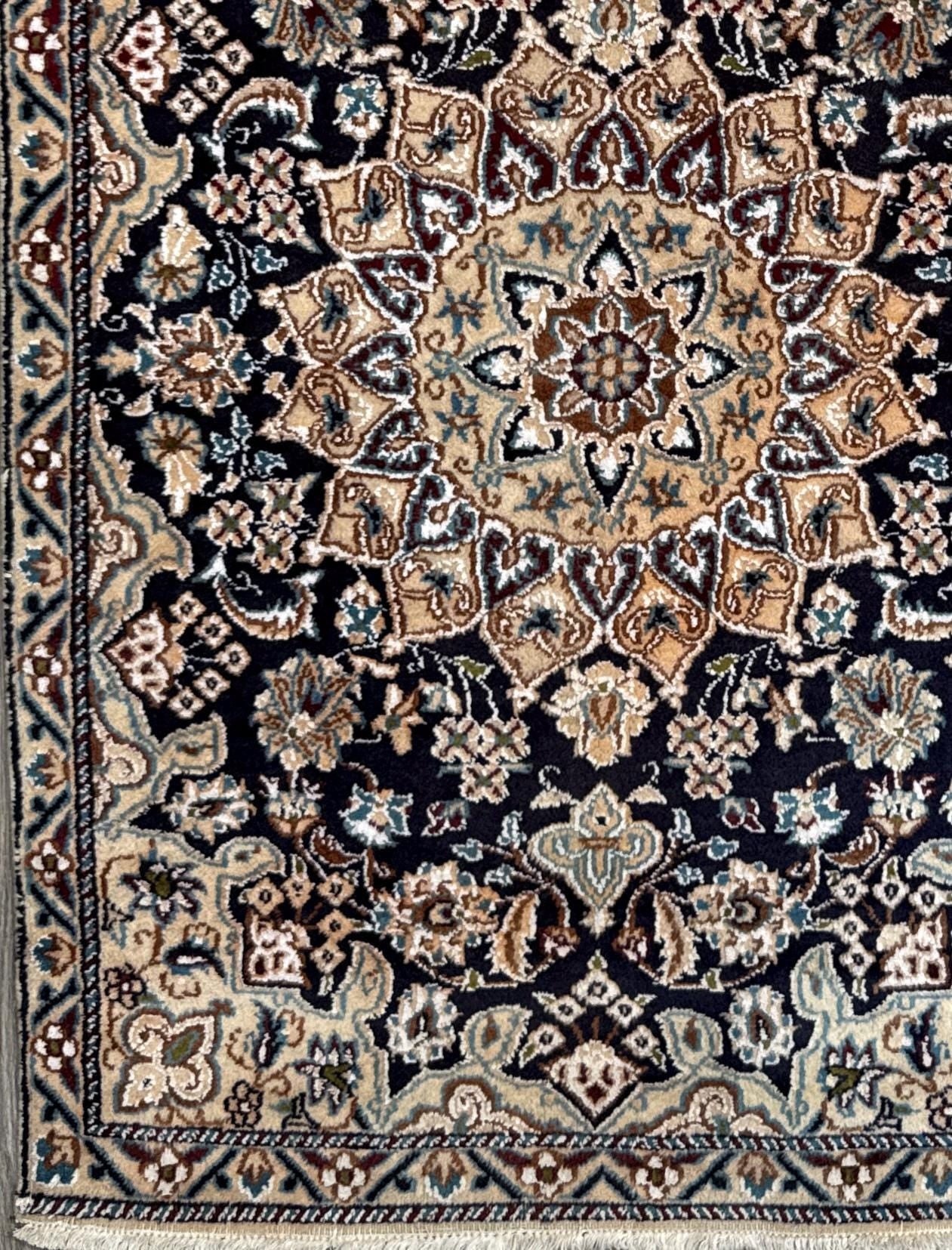 4×3 ft. Vintage Naeen Rug: 1960s Hand-Knotted Wool & Silk Oriental Carpet