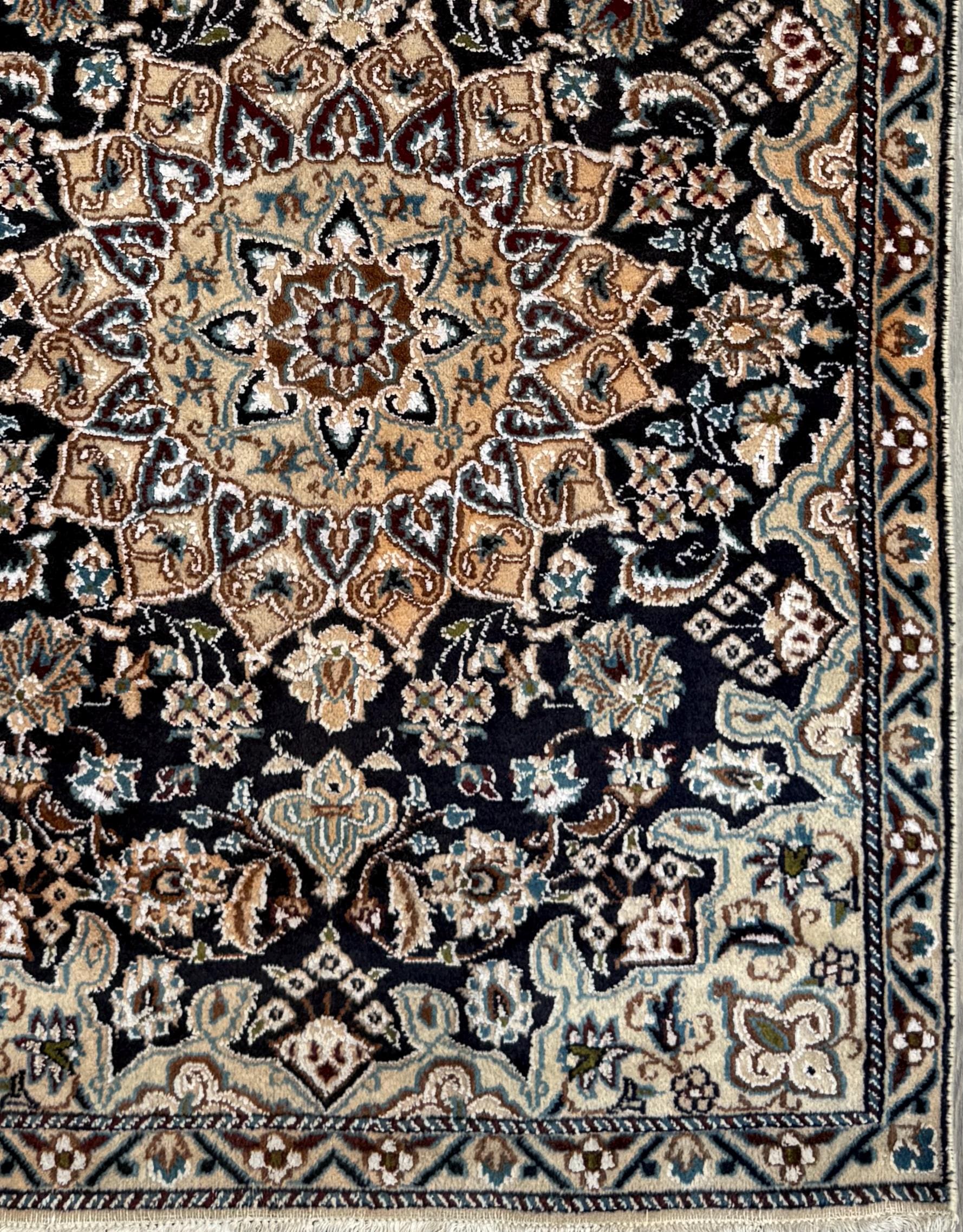 4×3 ft. Vintage Naeen Rug: 1960s Hand-Knotted Wool & Silk Oriental Carpet