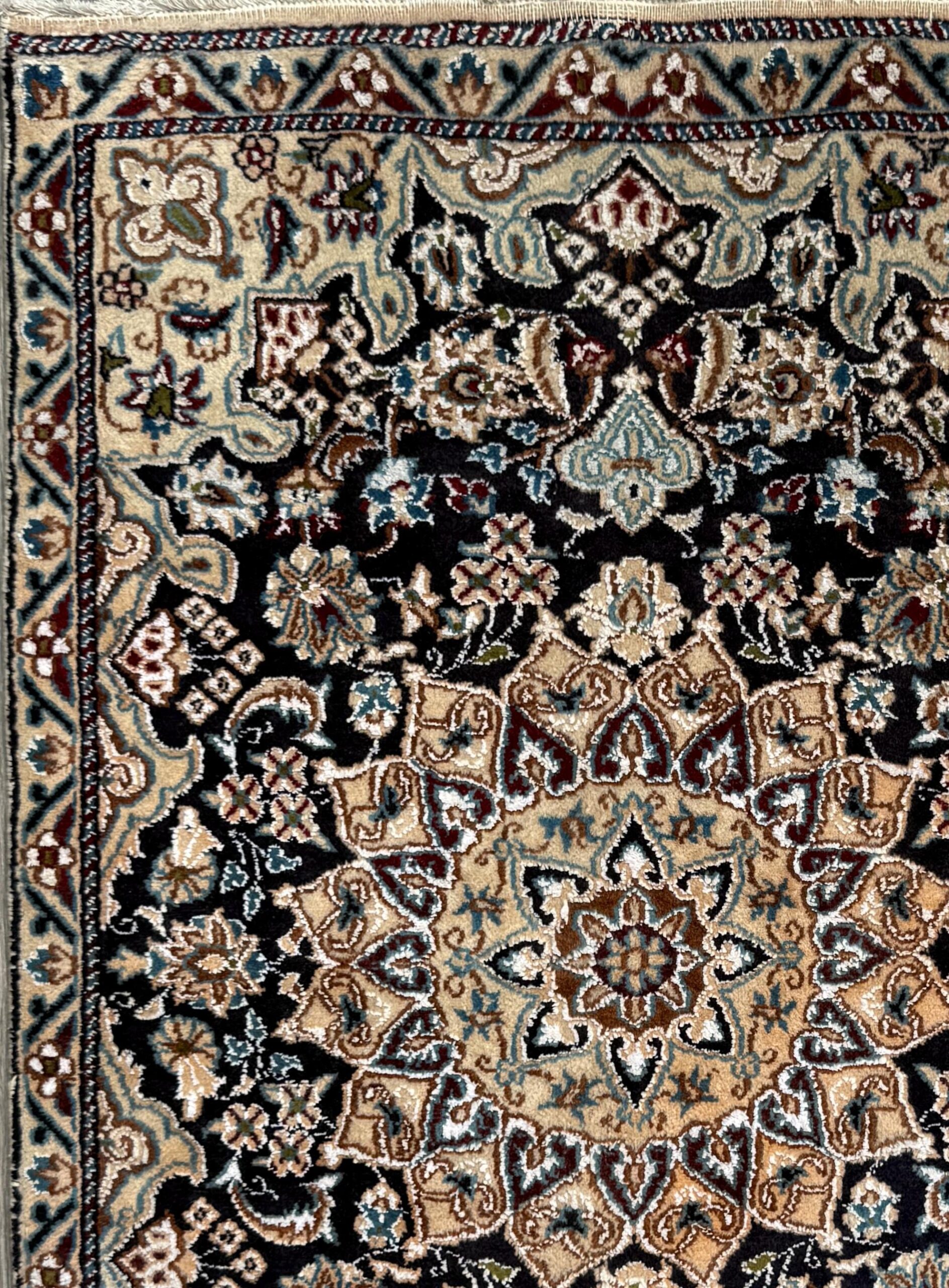 4×3 ft. Vintage Naeen Rug: 1960s Hand-Knotted Wool & Silk Oriental Carpet