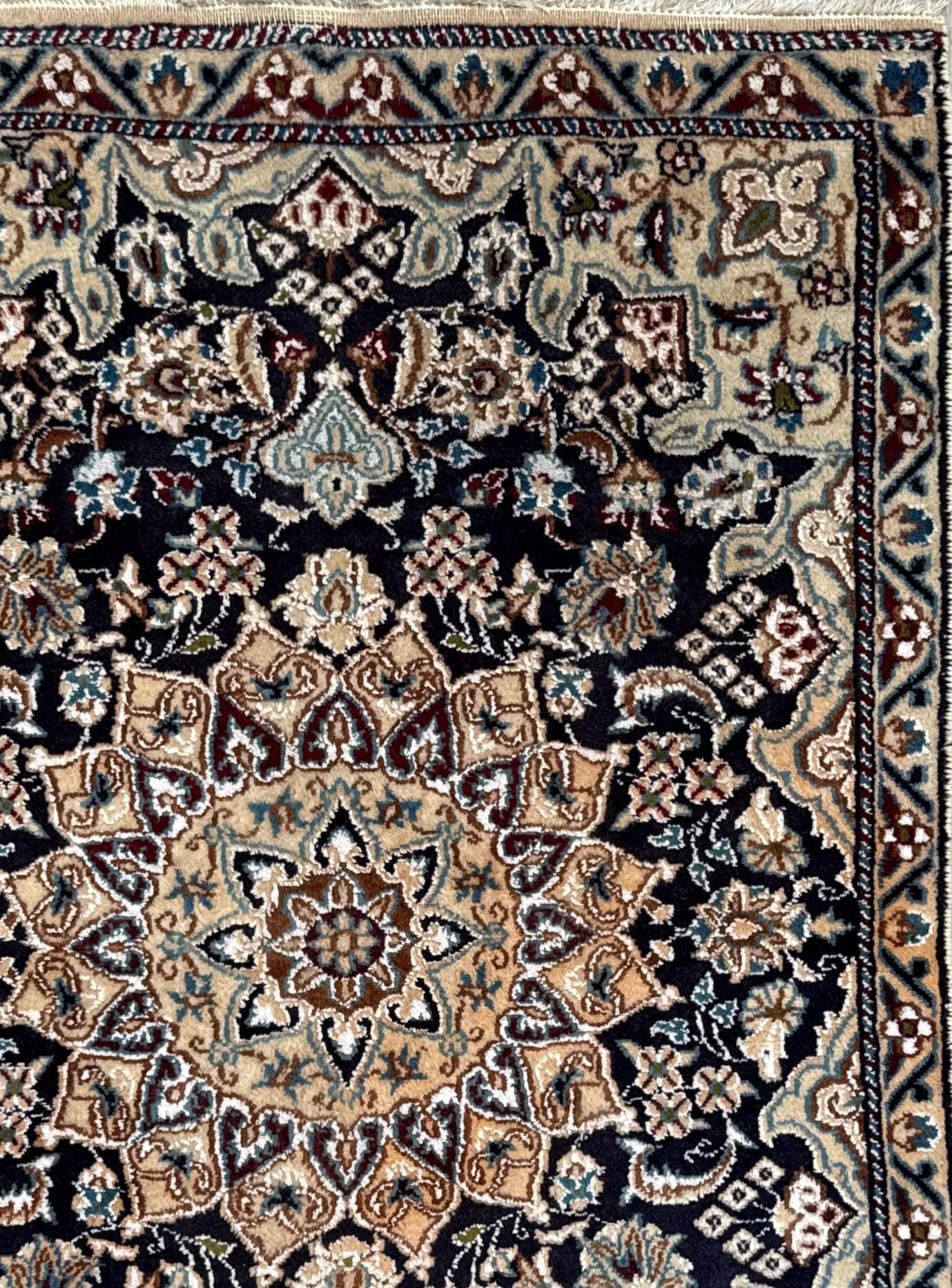 4×3 ft. Vintage Naeen Rug: 1960s Hand-Knotted Wool & Silk Oriental Carpet