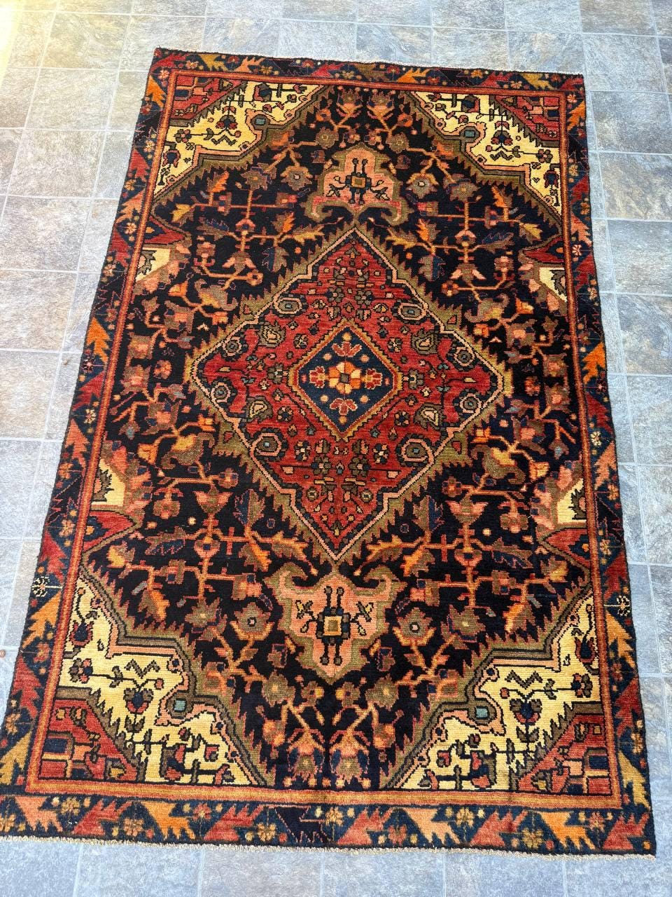 4×6 ft Vintage Turkish Tribal Rug Wool Anatolian Carpet