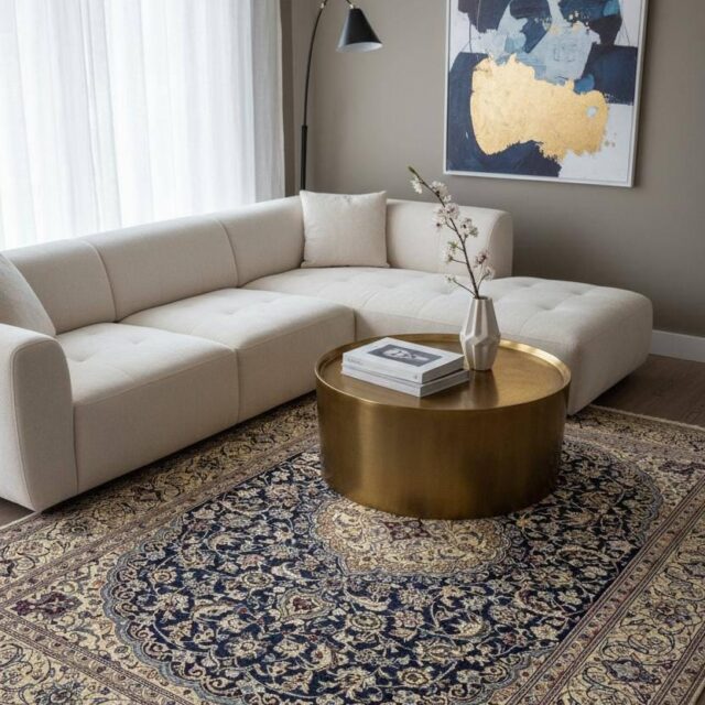 11×8 ft Vintage 1960s Naeen Wool Silk Touch Rug: Hand Knotted Oriental Carpet, Large Area Accent