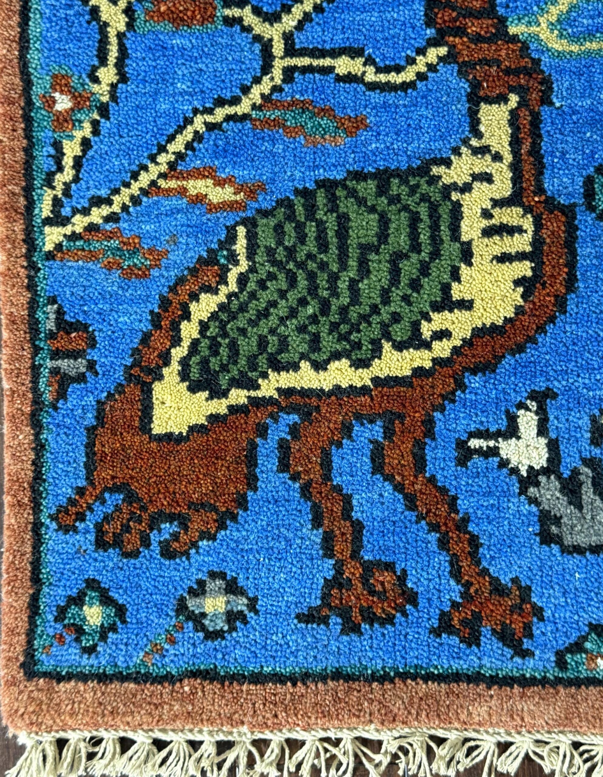 2×3 ft Handmade Oushak Rug: Tree of Life Wool Carpet