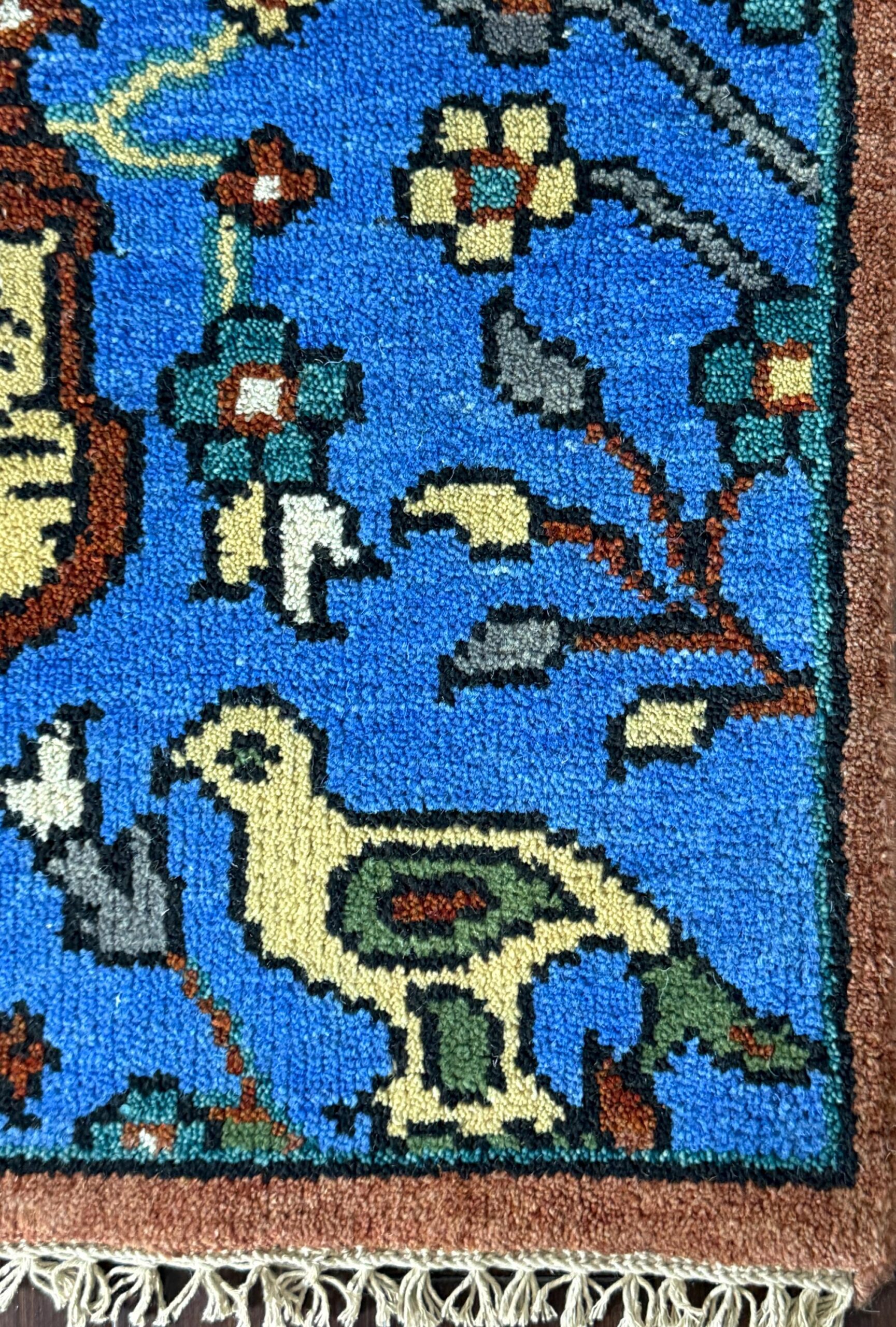 2×3 ft Handmade Oushak Rug: Tree of Life Wool Carpet