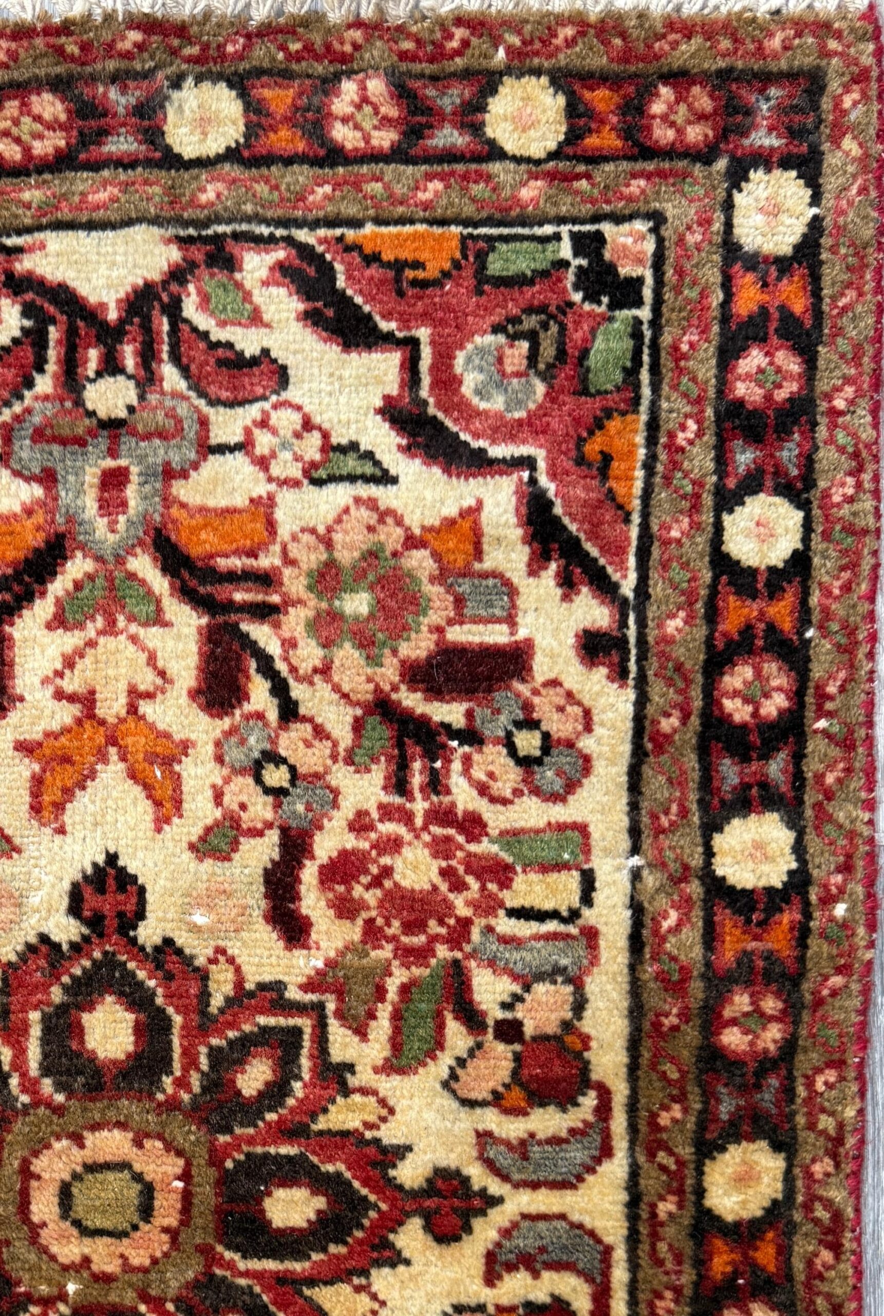 2×3 ft 1930s Kashan Wool Rug: Geometric Vintage Accent Rug