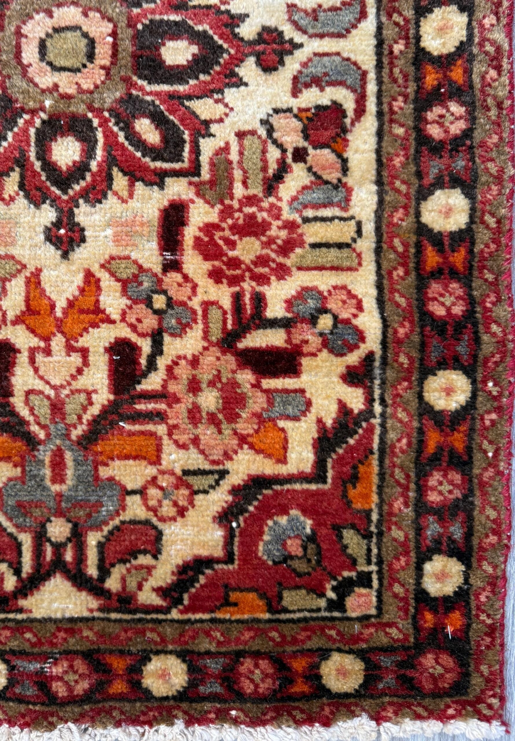 2×3 ft 1930s Kashan Wool Rug: Geometric Vintage Accent Rug