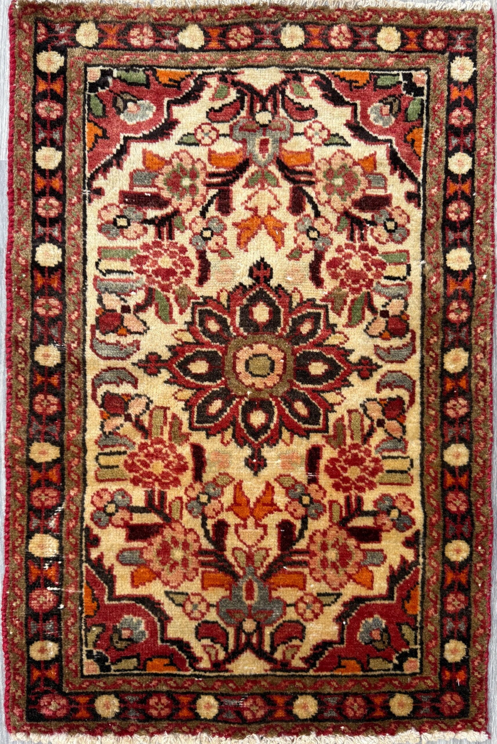 2×3 ft 1930s Kashan Wool Rug: Geometric Vintage Accent Rug