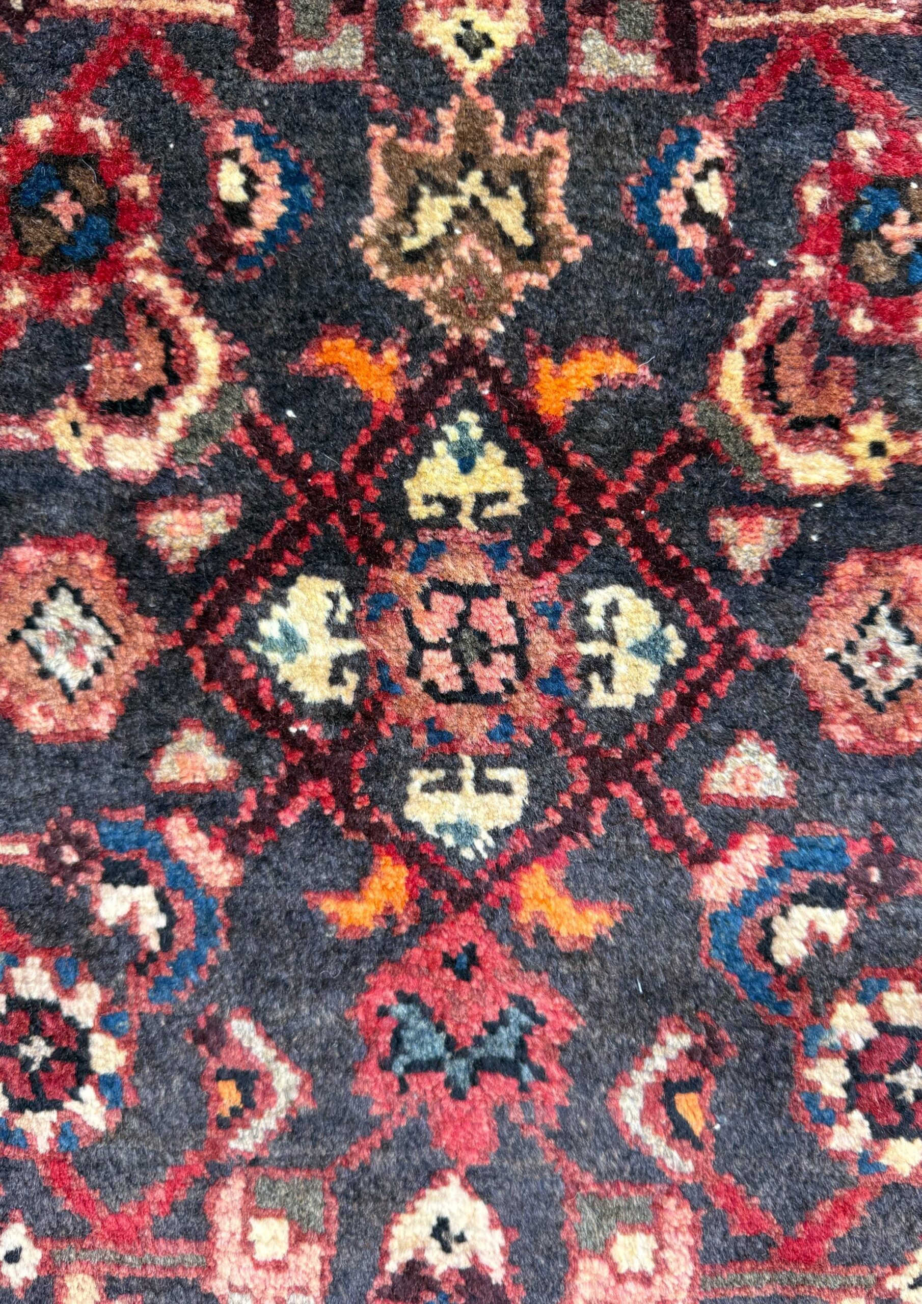 3.8×9.10 ft Vintage 1930s Anatolian Runner Rug: Hand Knotted Wool Village Carpet, Geometric Tribal Design