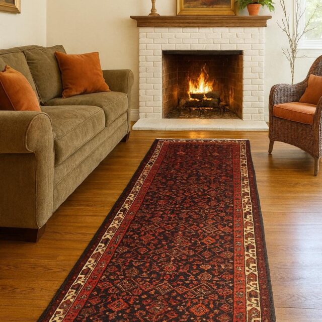 3.9×9.9 ft Vintage 1940s Anatolian Runner Rug: Hand Knotted Wool Village Carpet, Geometric Tribal Design
