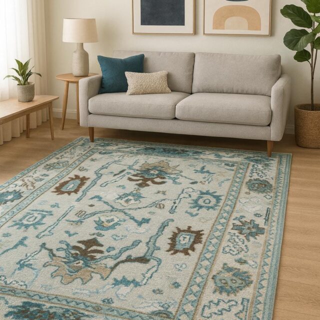 4×6 ft Hand Knotted Wool Oushak Rug: Modern Bohemian Carpet