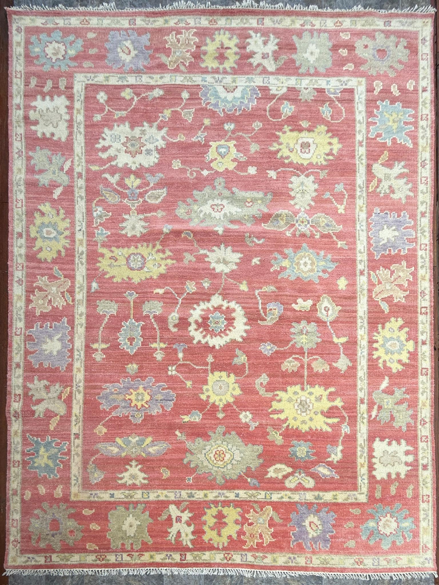 8×10 ft Handmade Turkish Oushak Wool Rug: Modern Bohemian Carpet