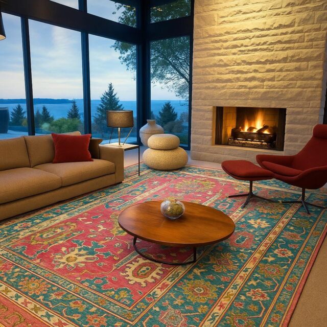 8×10 ft Pink Oushak Rug: Hand-Knotted Wool Turkish Boho Carpet