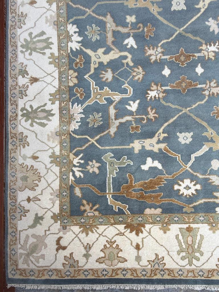 8 x 10 ft Hand-Knotted Oushak Rug: Multicolored Wool Bohemian Carpet
