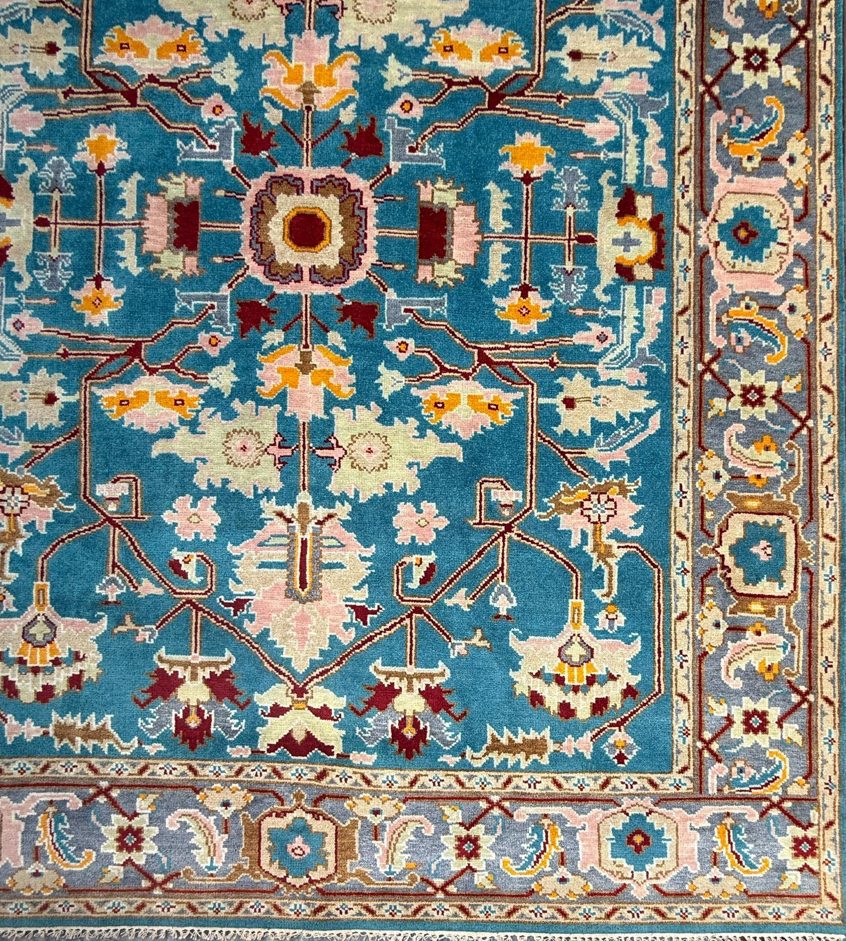 9×12 ft. Heriz Rug: Hand-Knotted Wool Modern Serapi Design Carpet