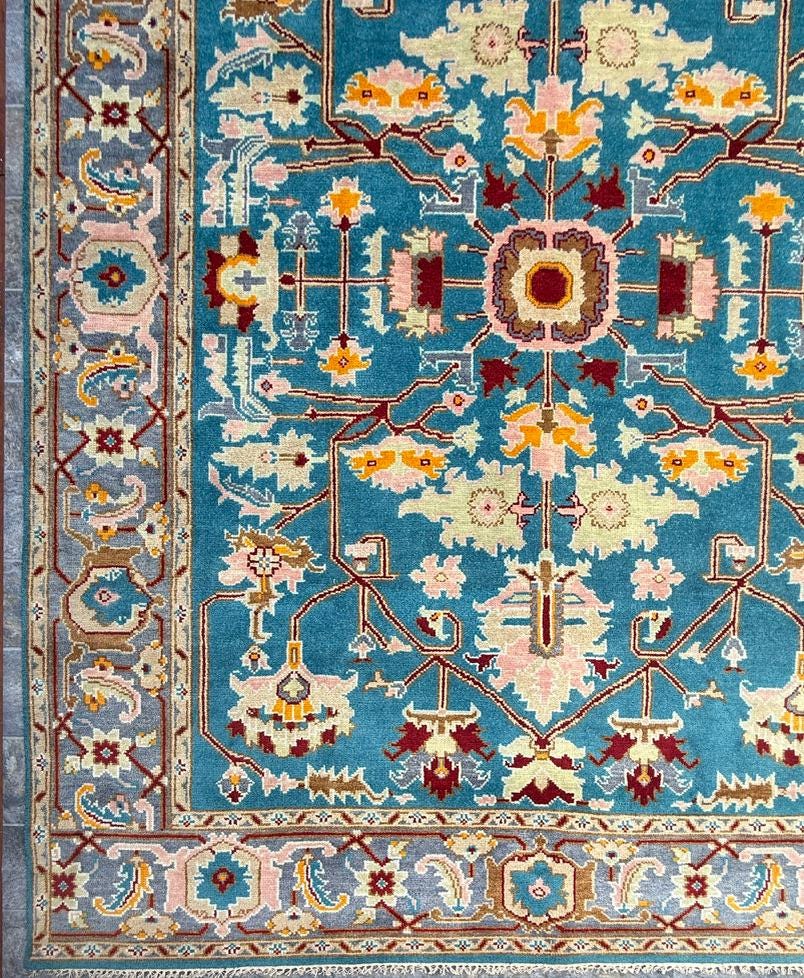 9×12 ft. Heriz Rug: Hand-Knotted Wool Modern Serapi Design Carpet