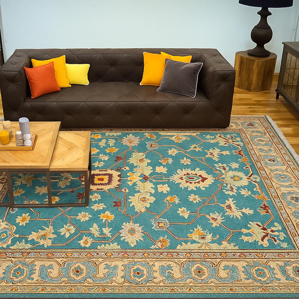 9×12 ft. Heriz Rug: Hand-Knotted Wool Modern Serapi Design Carpet