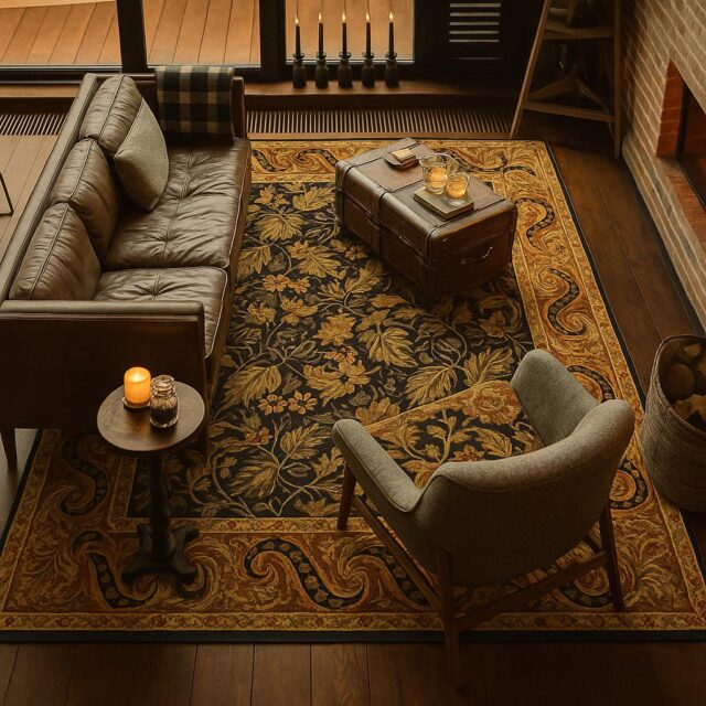 8×10 ft William Morris Hand-Knotted Wool Rug: Art Nouveau Mint Green Carpet