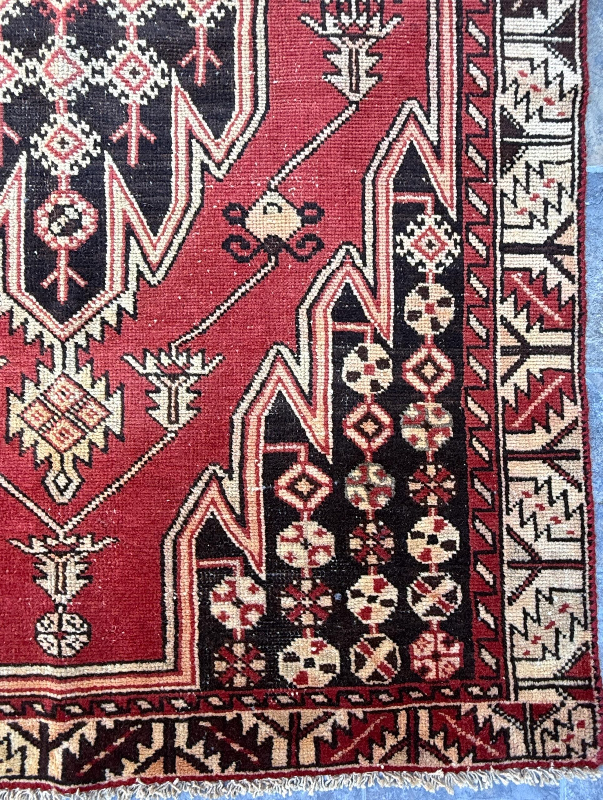 4×6.3 ft. Vintage Turkish Wool Rug: Hand Knotted Anatolian Geometric Carpet 1930s